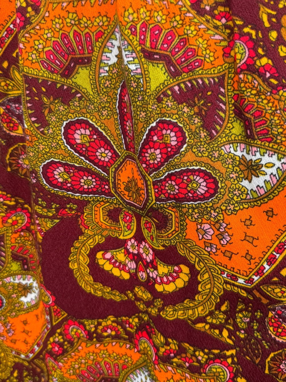 Vintage 70s Paisley Orange Batwing Sleeve Empire Waist Maxi Dress S/M - Picture 6 of 7